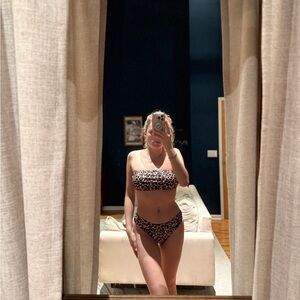 SHEIN Leopard Print Bandeau Bikini Set - Black and Brown